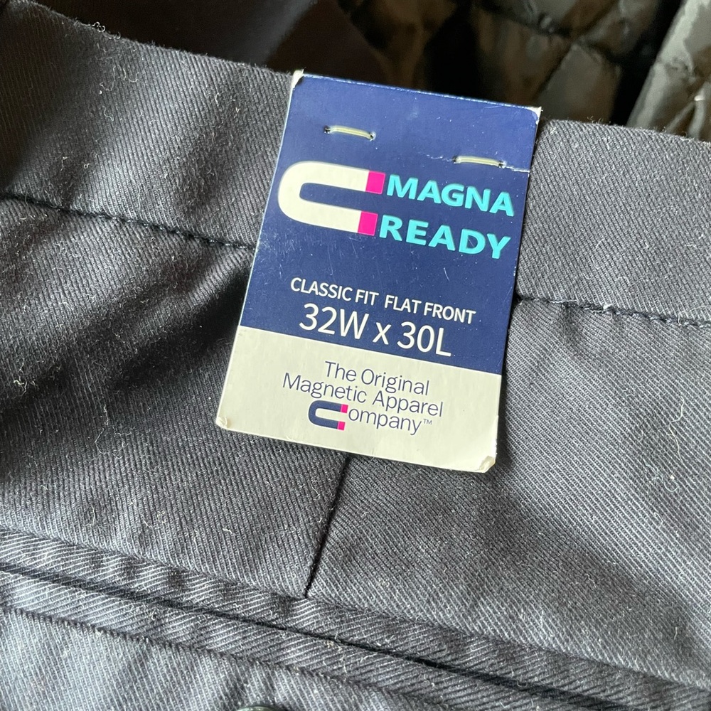 Magna Ready magnet-fly Navy straight leg chinos 32 x 30